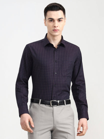 Maroon Blue Checked Regular Fit Formal Shirt | JadeBlue