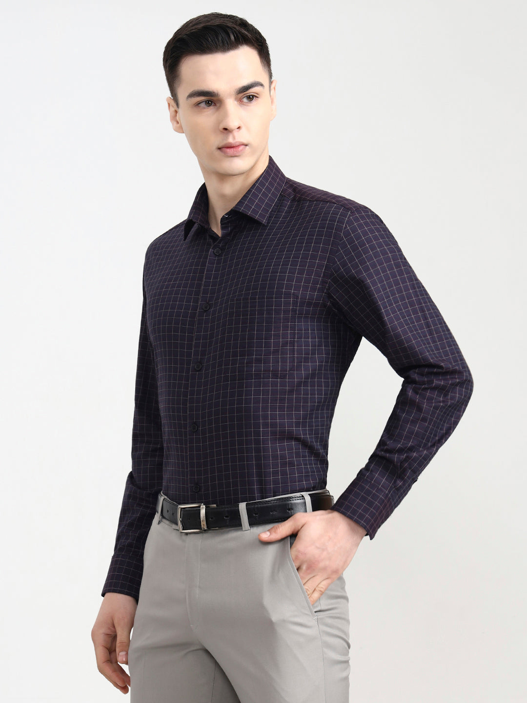 Maroon Blue Checked Regular Fit Formal Shirt | JadeBlue