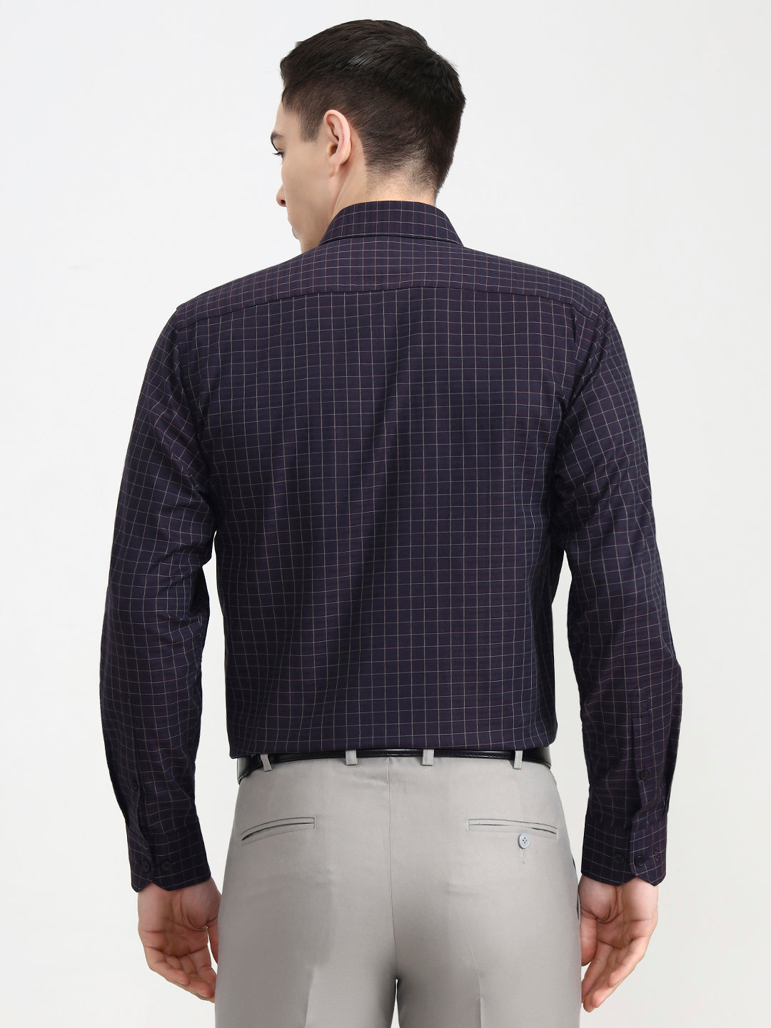 Maroon Blue Checked Regular Fit Formal Shirt | JadeBlue