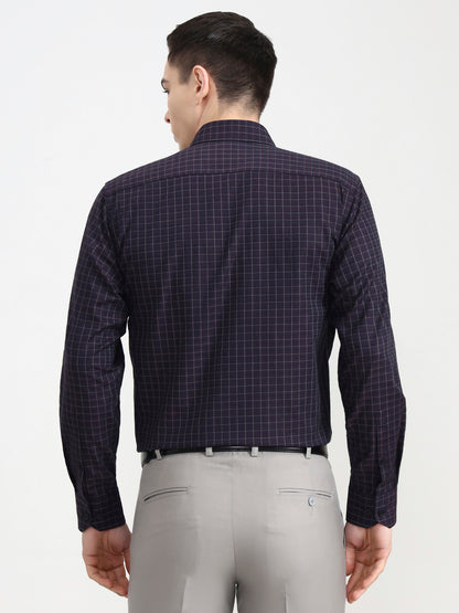 Maroon Blue Checked Regular Fit Formal Shirt | JadeBlue