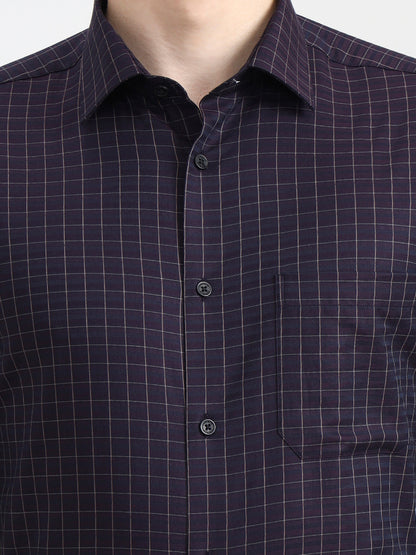 Maroon Blue Checked Regular Fit Formal Shirt | JadeBlue