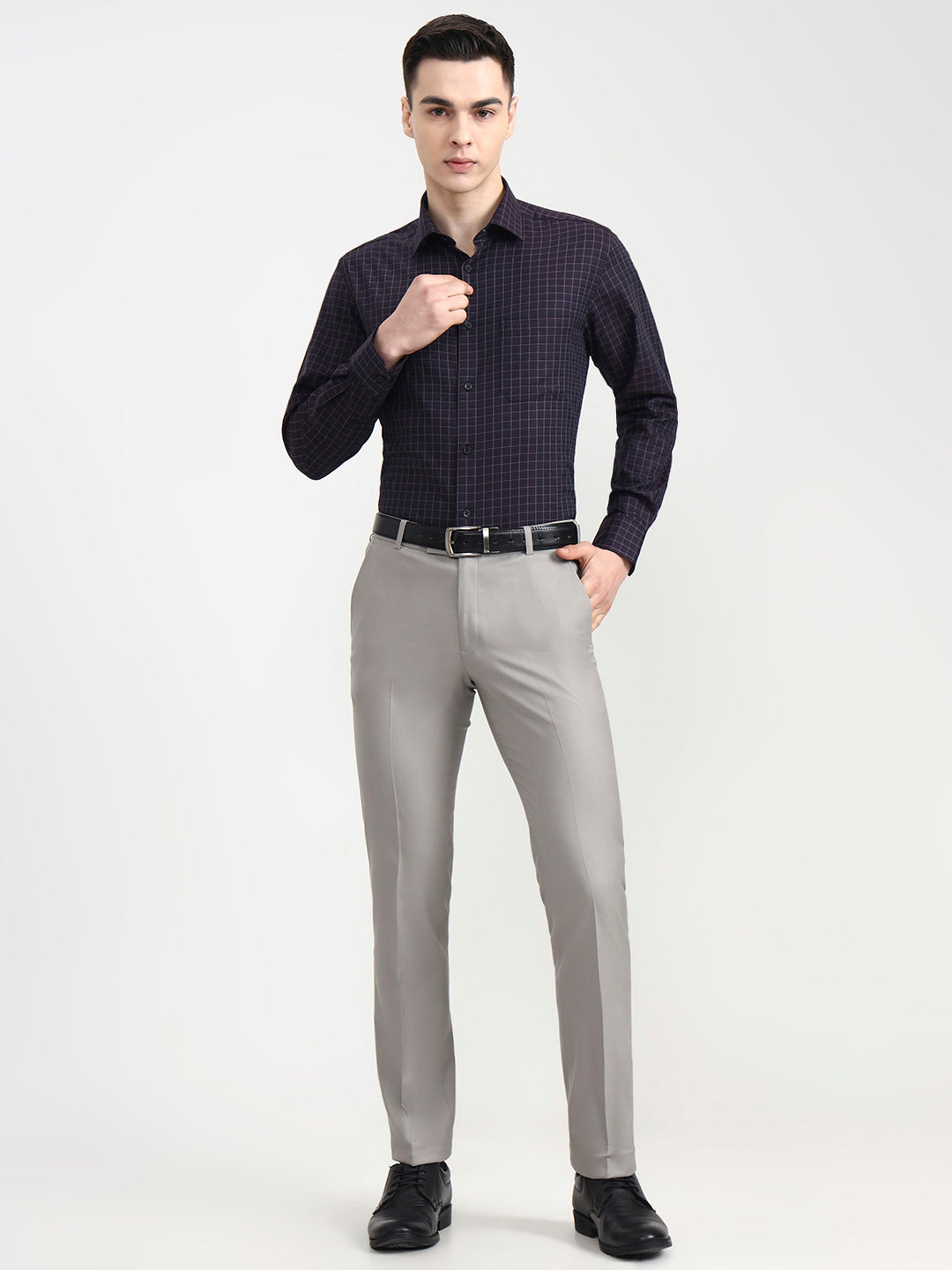 Maroon Blue Checked Regular Fit Formal Shirt | JadeBlue