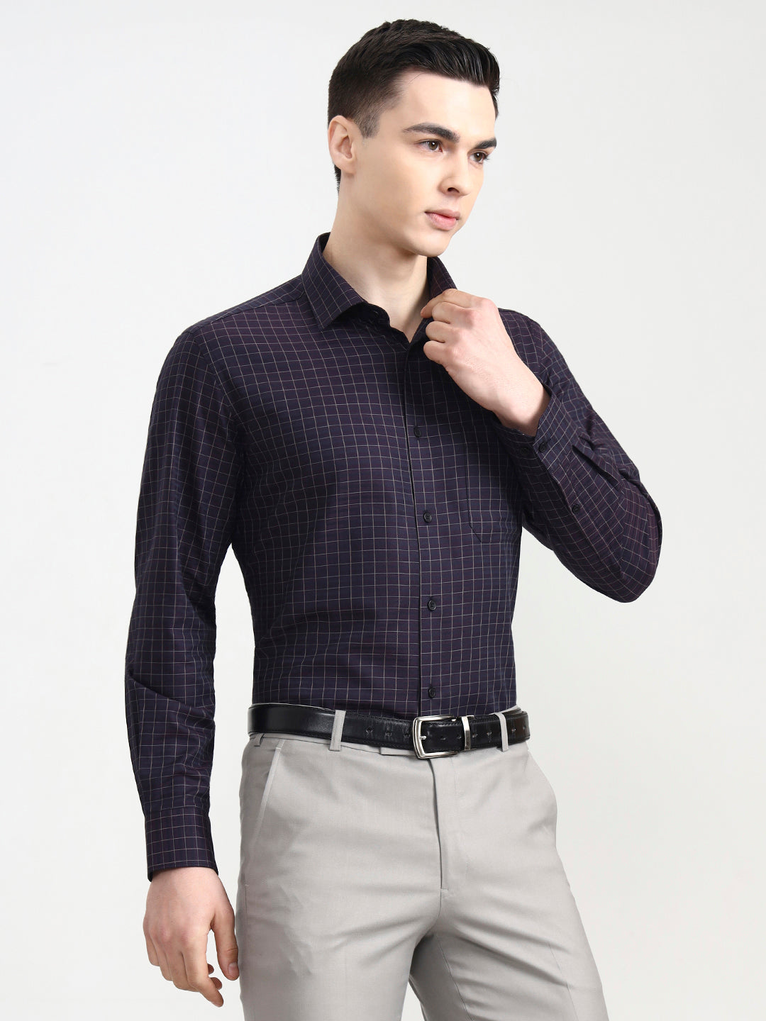 Maroon Blue Checked Regular Fit Formal Shirt | JadeBlue