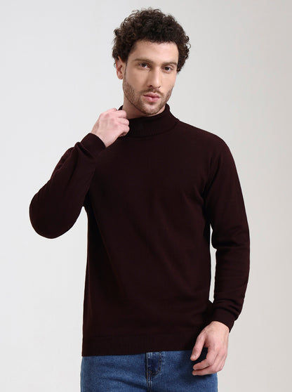 Wine Solid Slim Fit Winter T-Shirt | JadeBlue