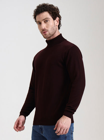 Wine Solid Slim Fit Winter T-Shirt | JadeBlue