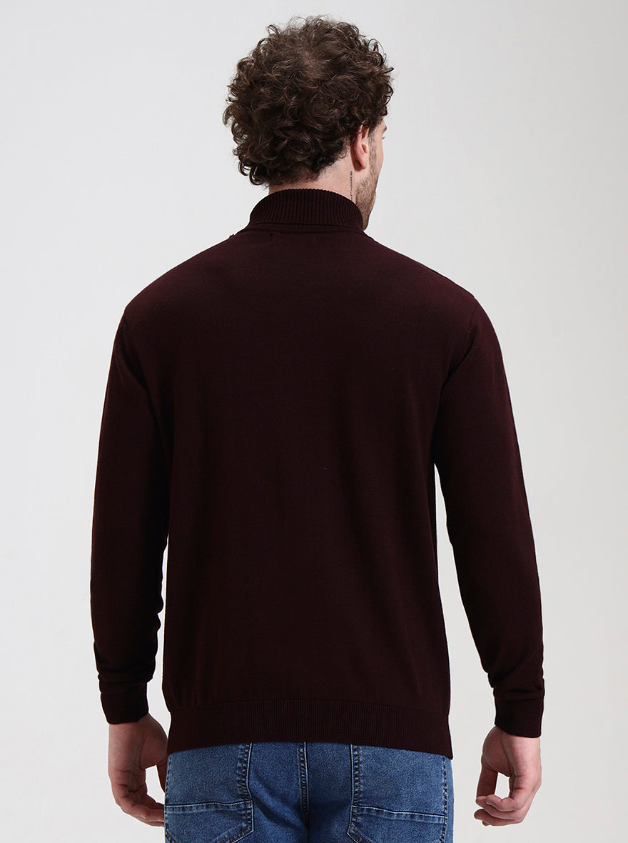 Wine Solid Slim Fit Winter T-Shirt | JadeBlue