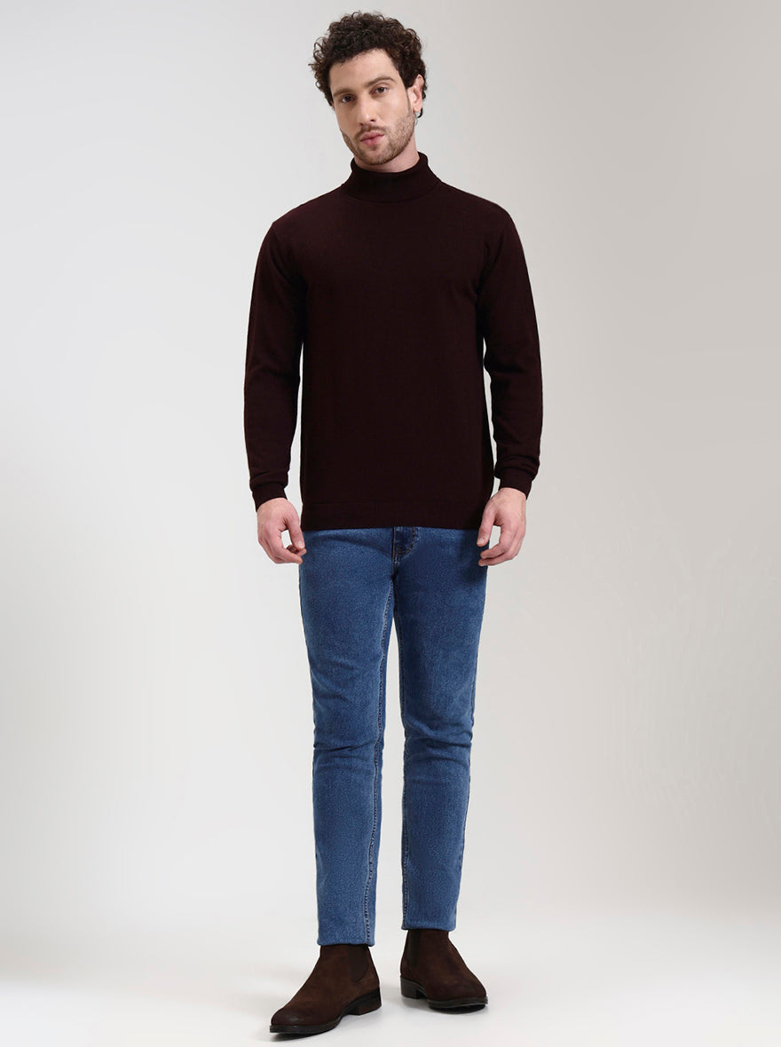 Wine Solid Slim Fit Winter T-Shirt | JadeBlue
