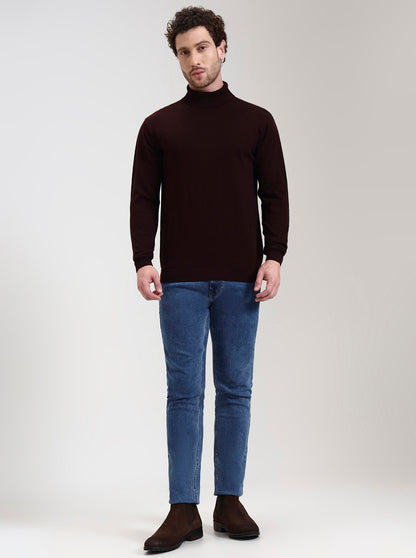 Wine Solid Slim Fit Winter T-Shirt | JadeBlue