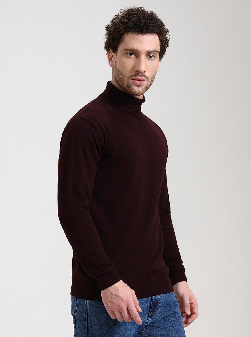 Wine Solid Slim Fit Winter T-Shirt | JadeBlue