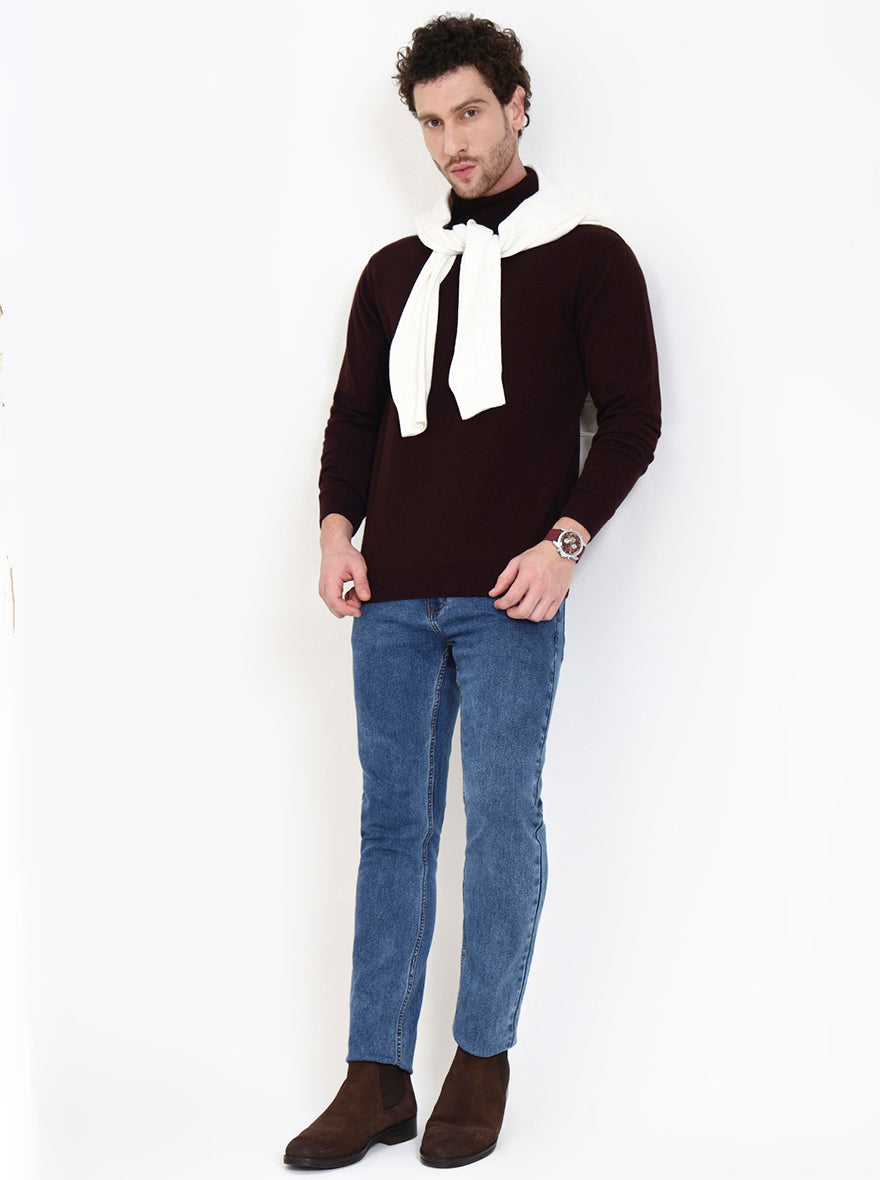 Wine Solid Slim Fit Winter T-Shirt | JadeBlue