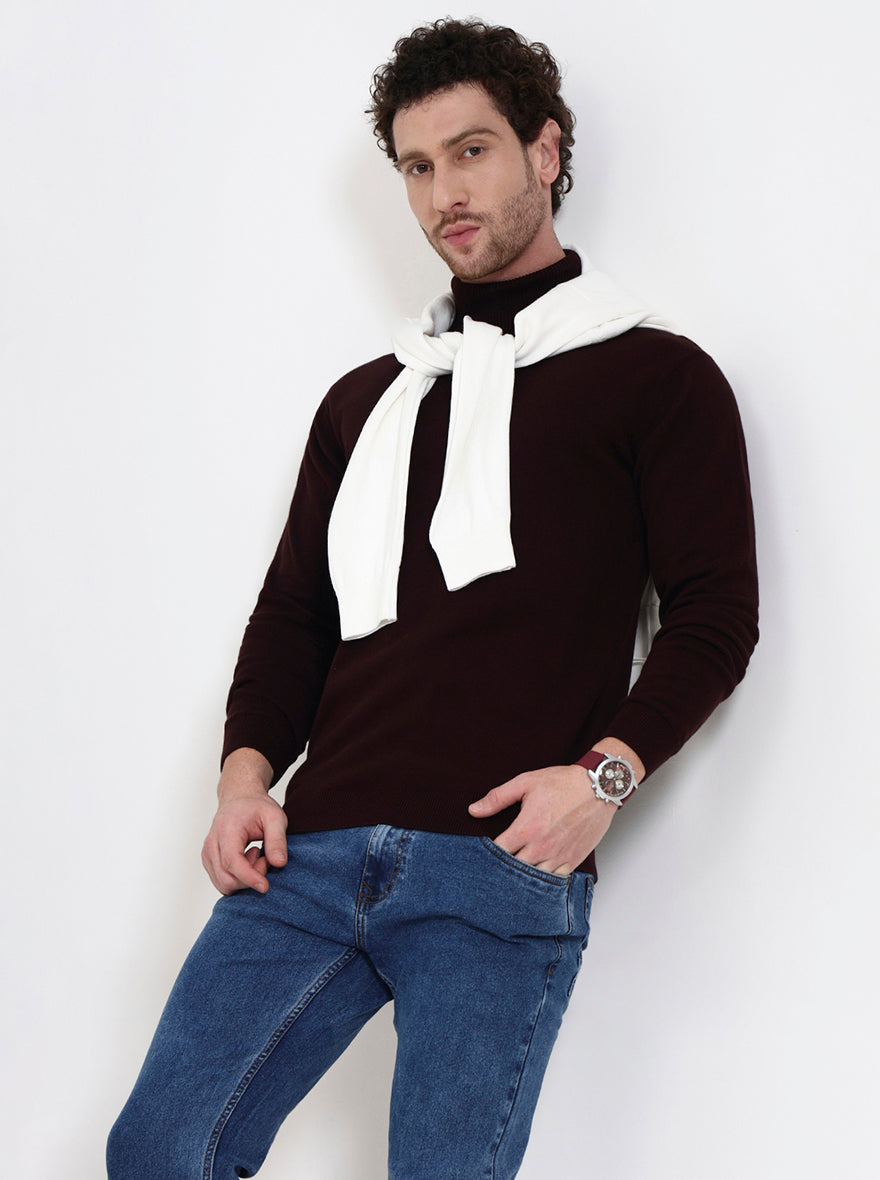 Wine Solid Slim Fit Winter T-Shirt | JadeBlue