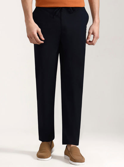 Navy Blue Solid Slim Fit Track Pant | JadeBlue