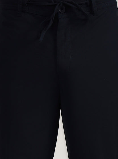 Navy Blue Solid Slim Fit Track Pant | JadeBlue