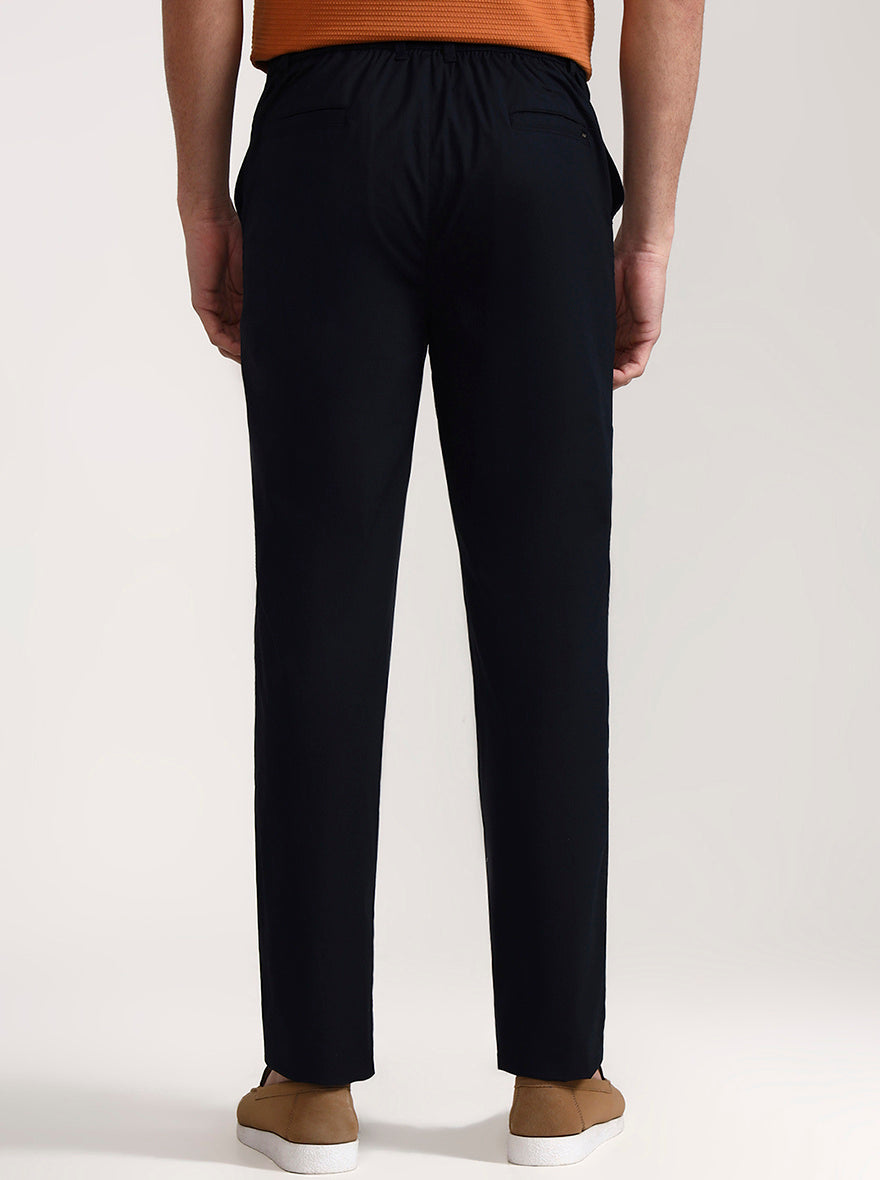 Navy Blue Solid Slim Fit Track Pant | JadeBlue