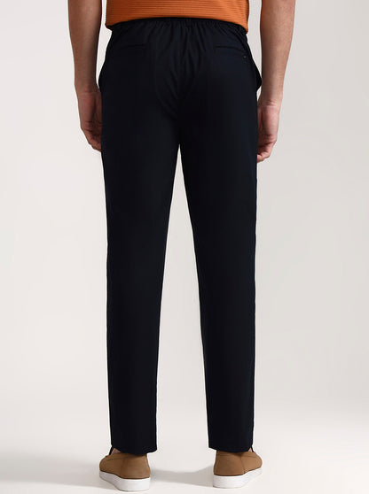 Navy Blue Solid Slim Fit Track Pant | JadeBlue