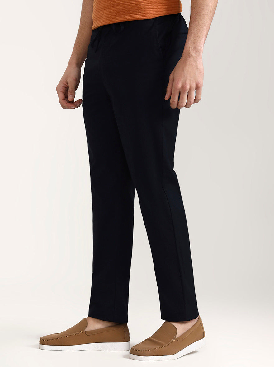 Navy Blue Solid Slim Fit Track Pant | JadeBlue