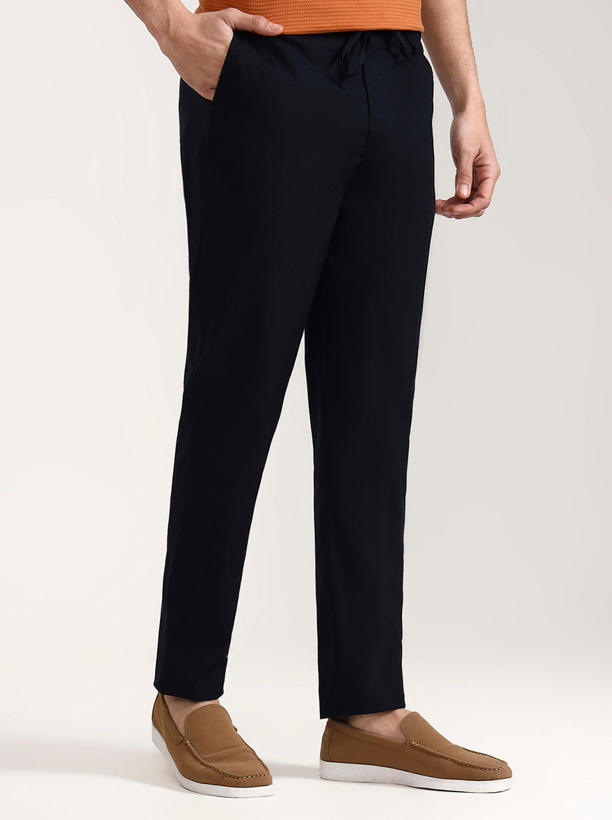 Navy Blue Solid Slim Fit Track Pant | JadeBlue