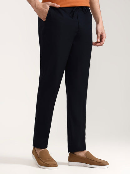 Navy Blue Solid Slim Fit Track Pant | JadeBlue