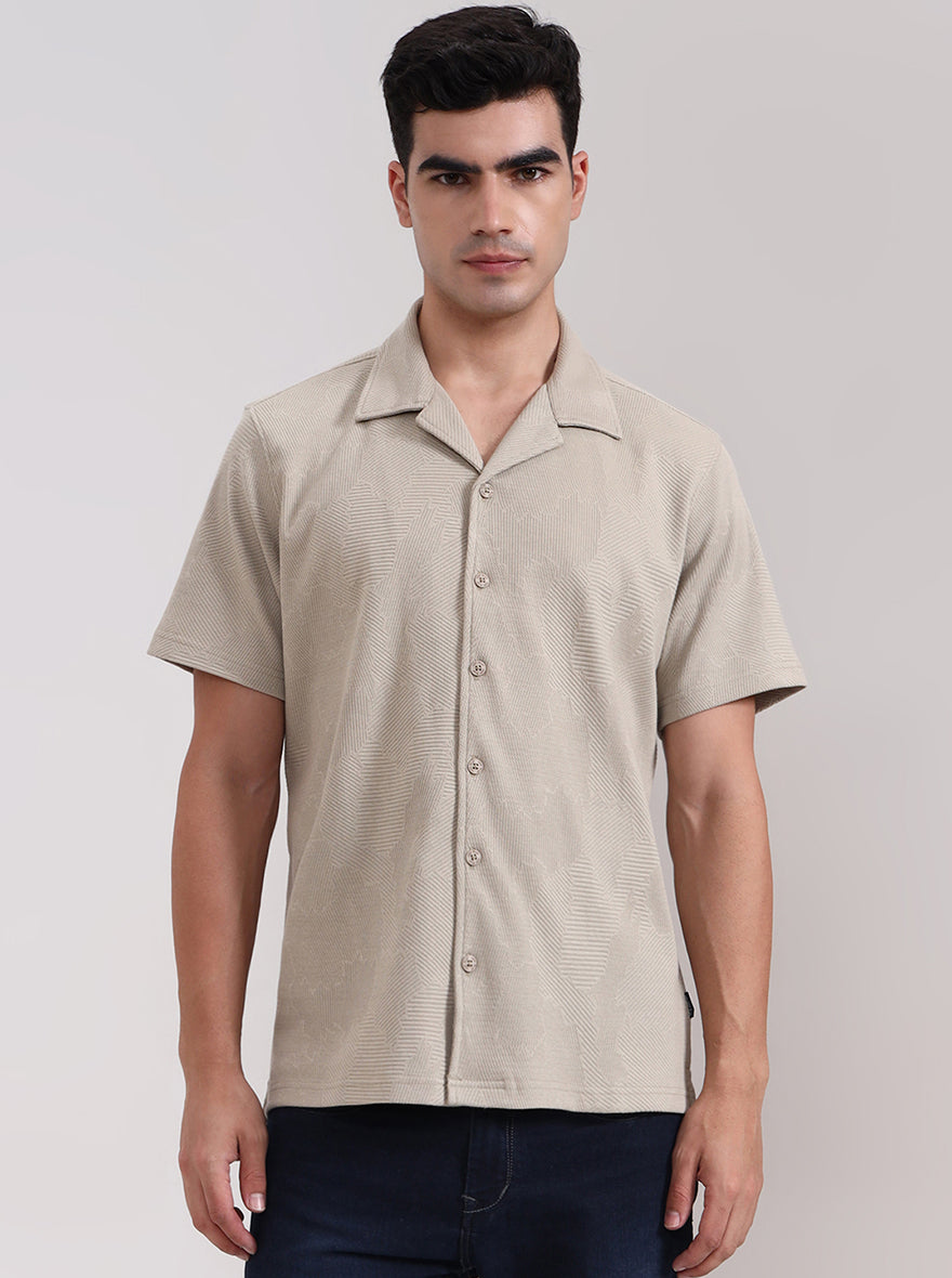 Grey Printed Slim Fit Casual Shirt | JadeBlue