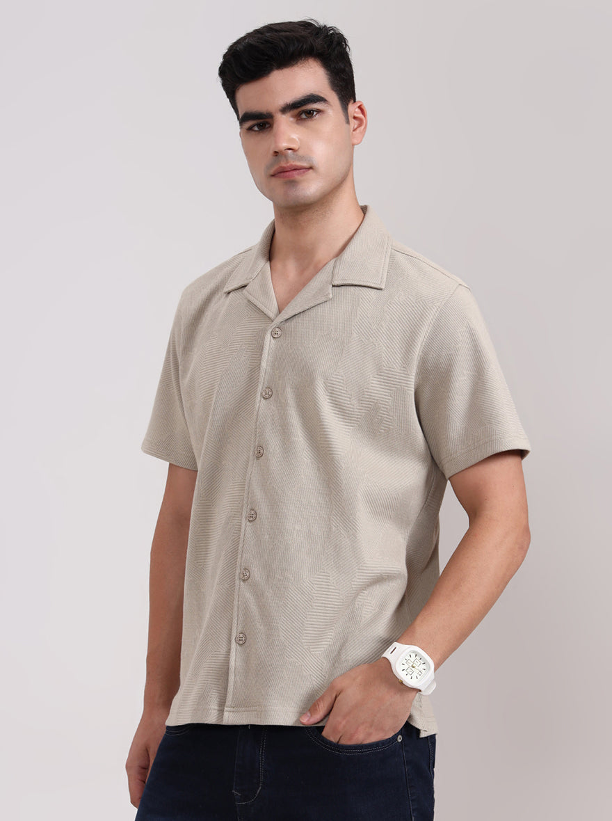 Grey Printed Slim Fit Casual Shirt | JadeBlue