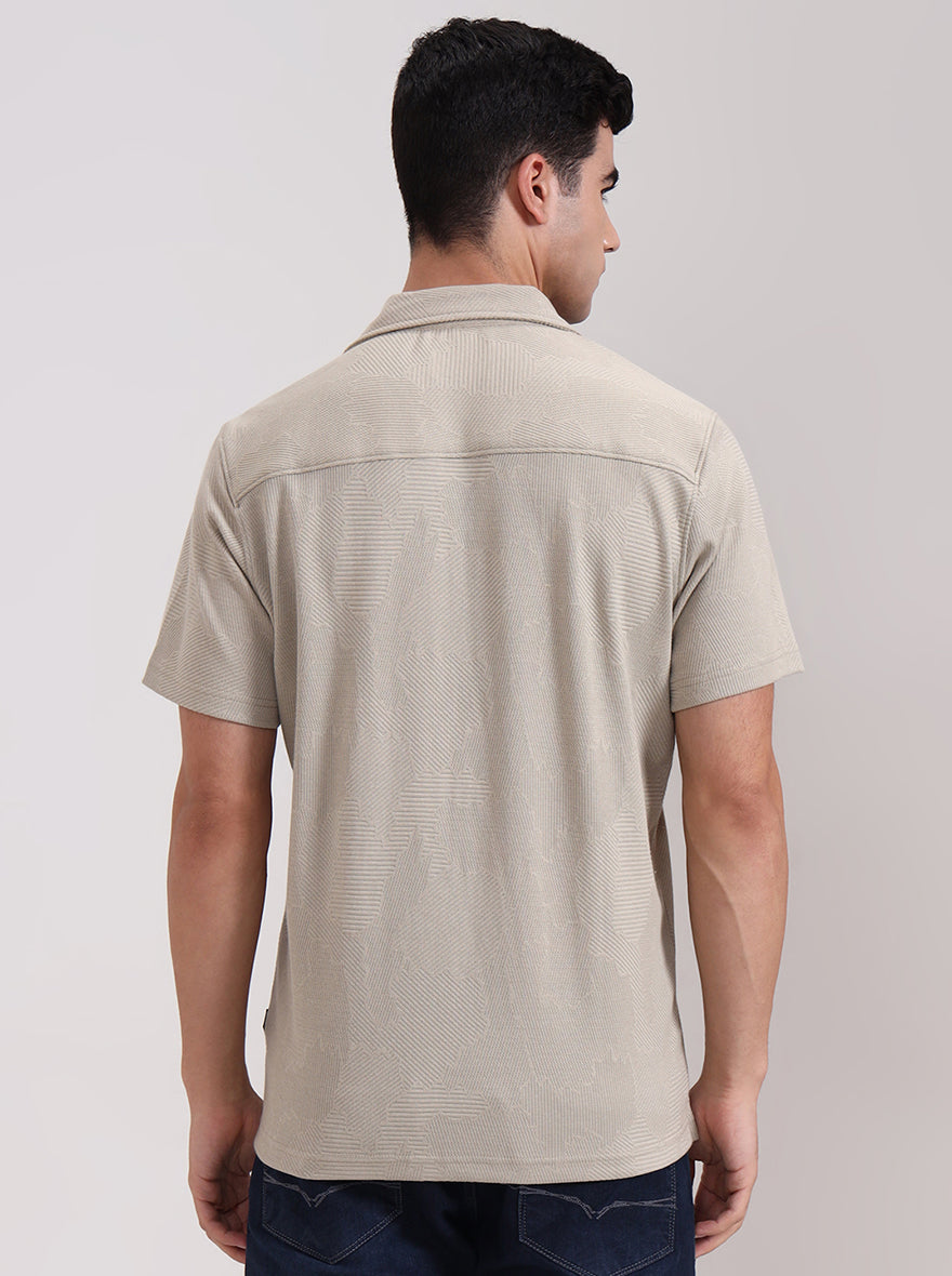 Grey Printed Slim Fit Casual Shirt | JadeBlue