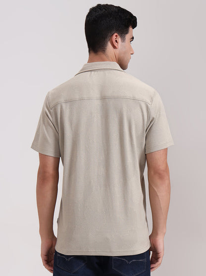 Grey Printed Slim Fit Casual Shirt | JadeBlue
