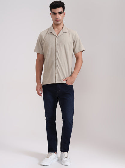 Grey Printed Slim Fit Casual Shirt | JadeBlue