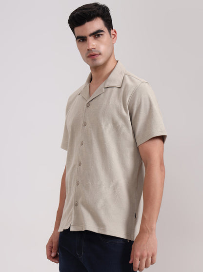 Grey Printed Slim Fit Casual Shirt | JadeBlue