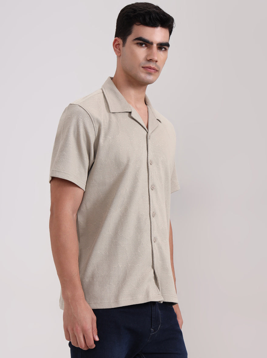 Grey Printed Slim Fit Casual Shirt | JadeBlue