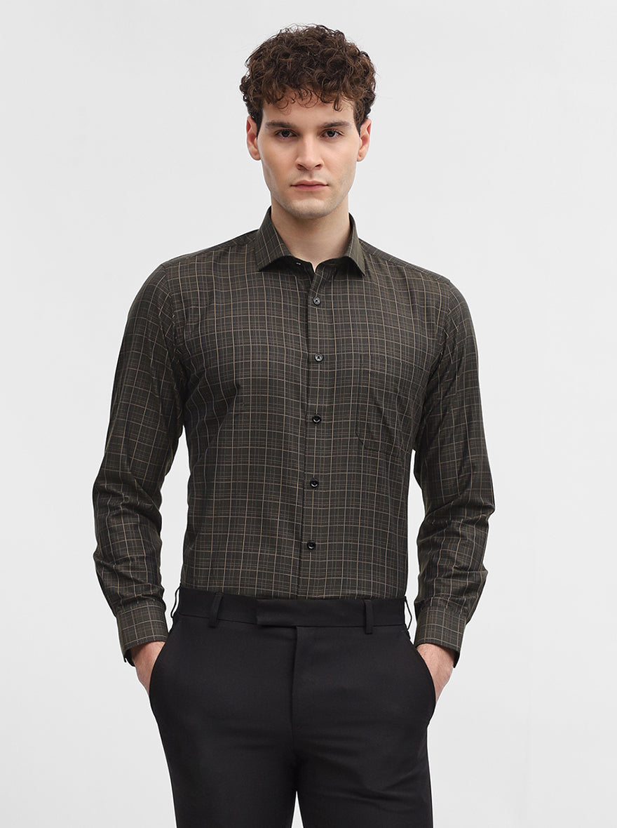 Mehandi Checked Slim Fit Formal Shirt | Greenfibre