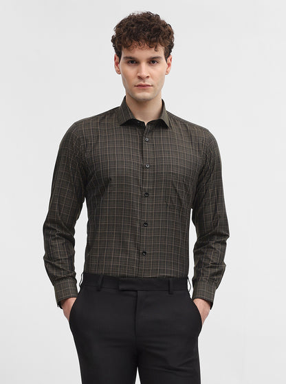 Mehandi Checked Slim Fit Formal Shirt | Greenfibre