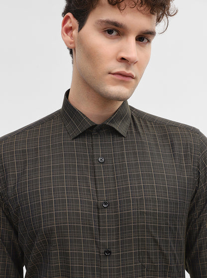 Mehandi Checked Slim Fit Formal Shirt | Greenfibre