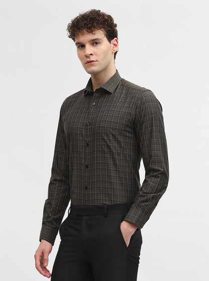 Mehandi Checked Slim Fit Formal Shirt | Greenfibre