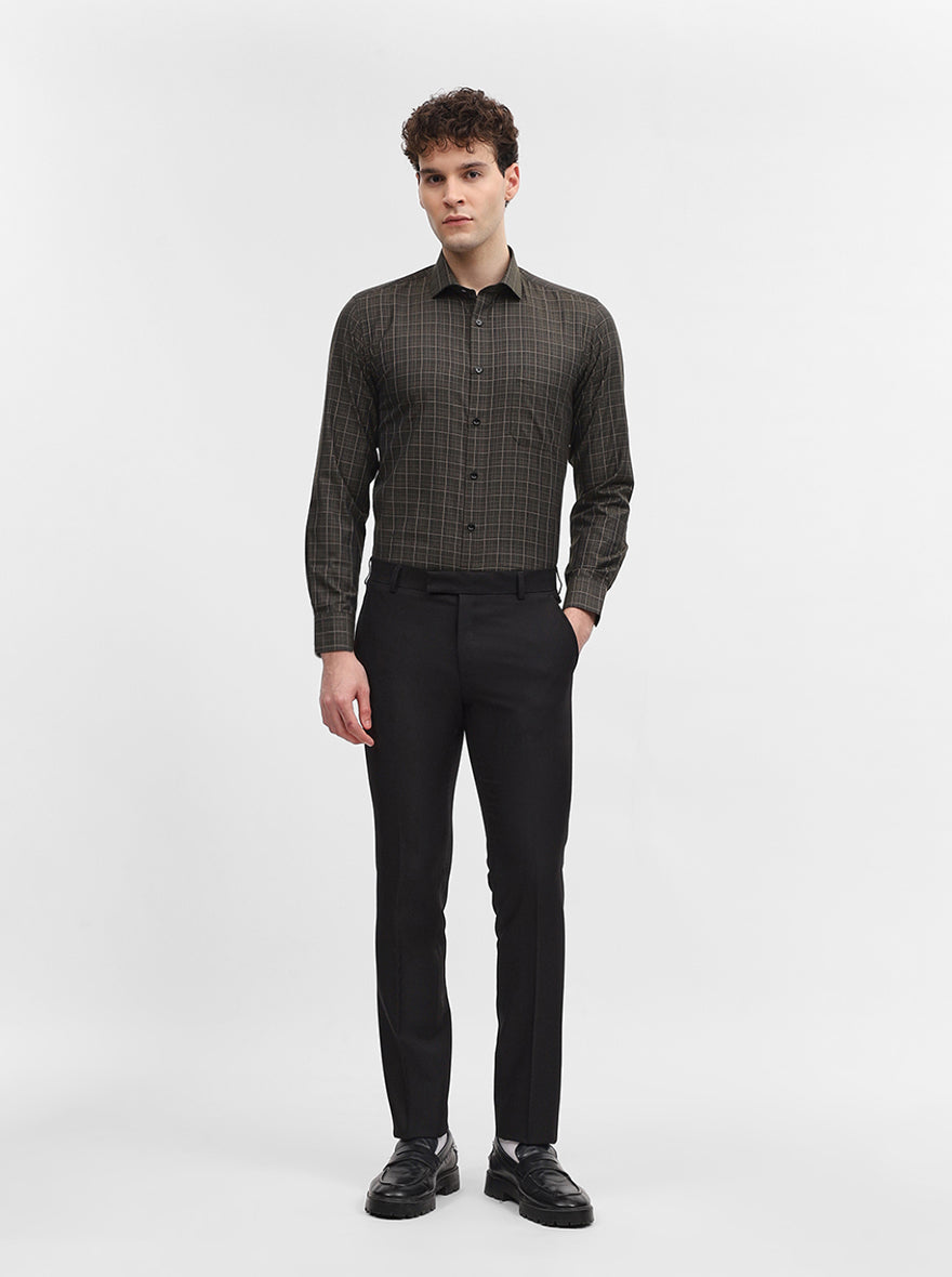 Mehandi Checked Slim Fit Formal Shirt | Greenfibre