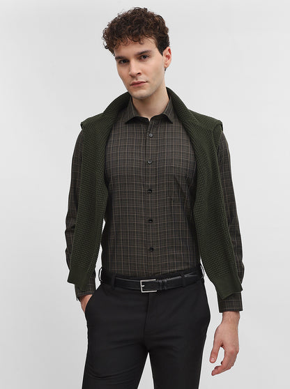 Mehandi Checked Slim Fit Formal Shirt | Greenfibre