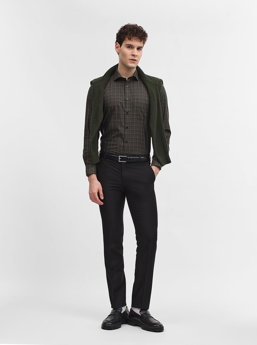 Mehandi Checked Slim Fit Formal Shirt | Greenfibre