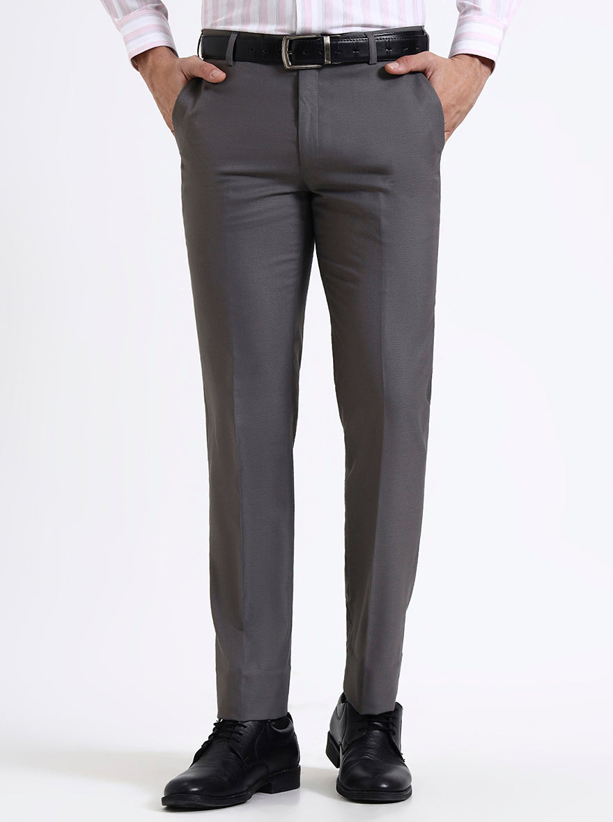Grey Solid Slim Fit Formal Trouser | JadeBlue Super Luxe