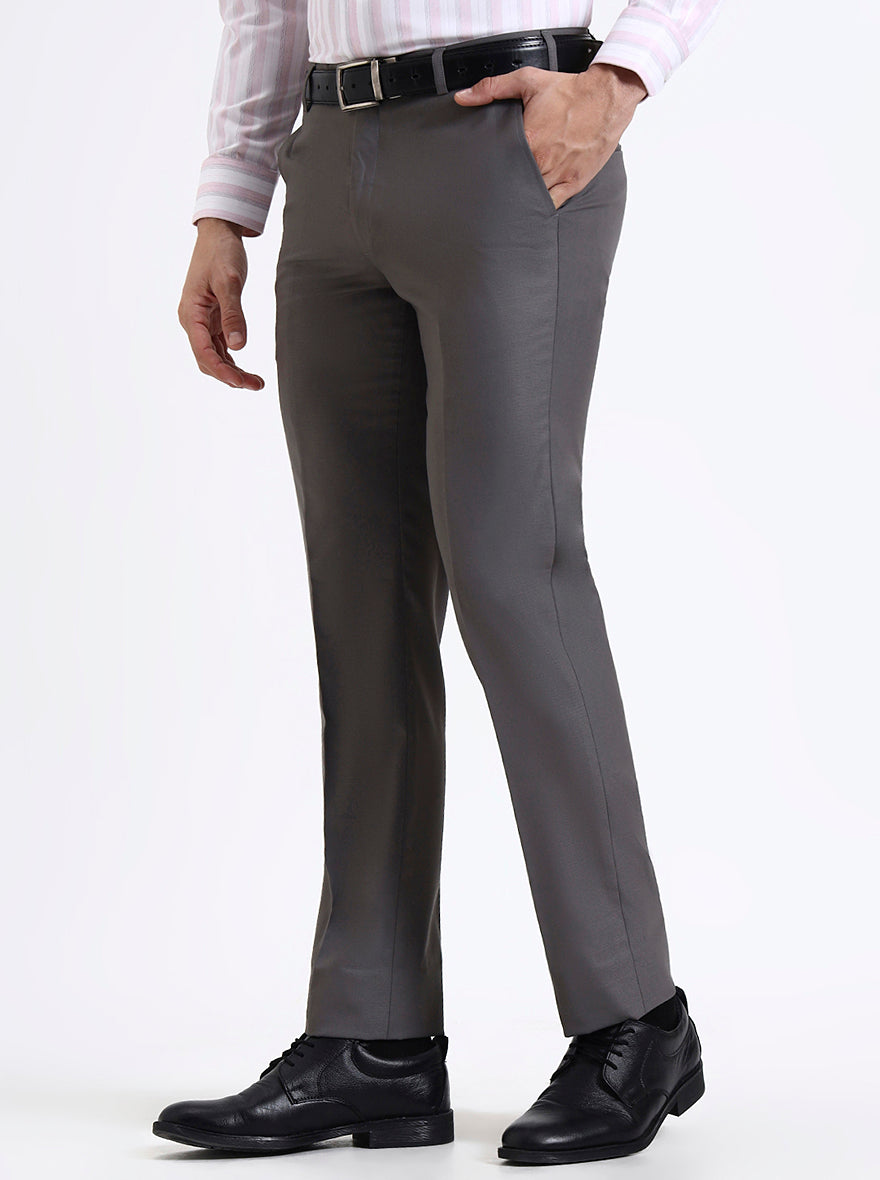 Grey Solid Slim Fit Formal Trouser | JadeBlue Super Luxe