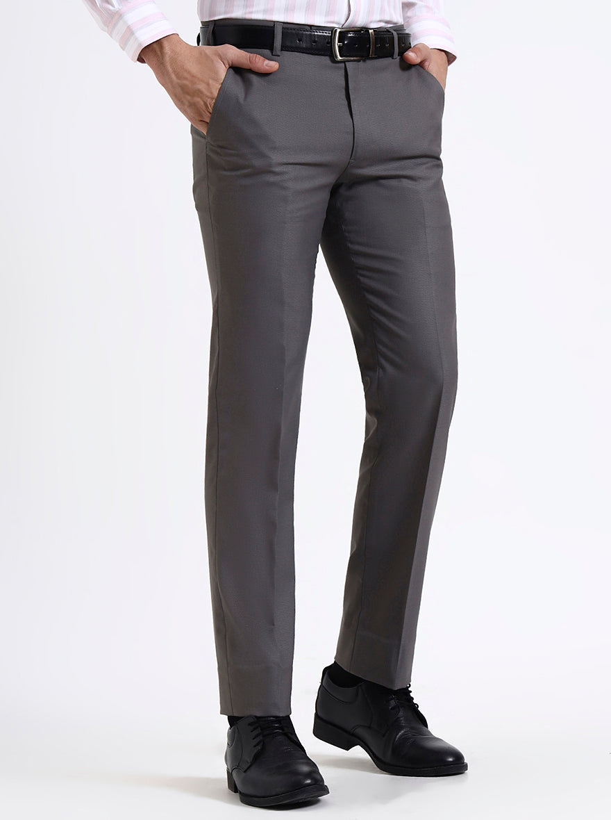 Grey Solid Slim Fit Formal Trouser | JadeBlue Super Luxe