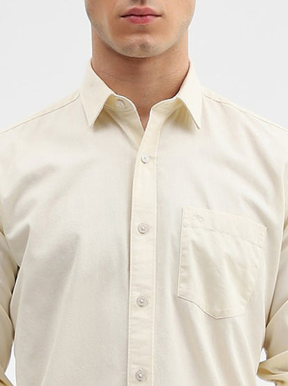 Cream Solid Tailored Fit Semi Casual Shirt | JadeBlue
