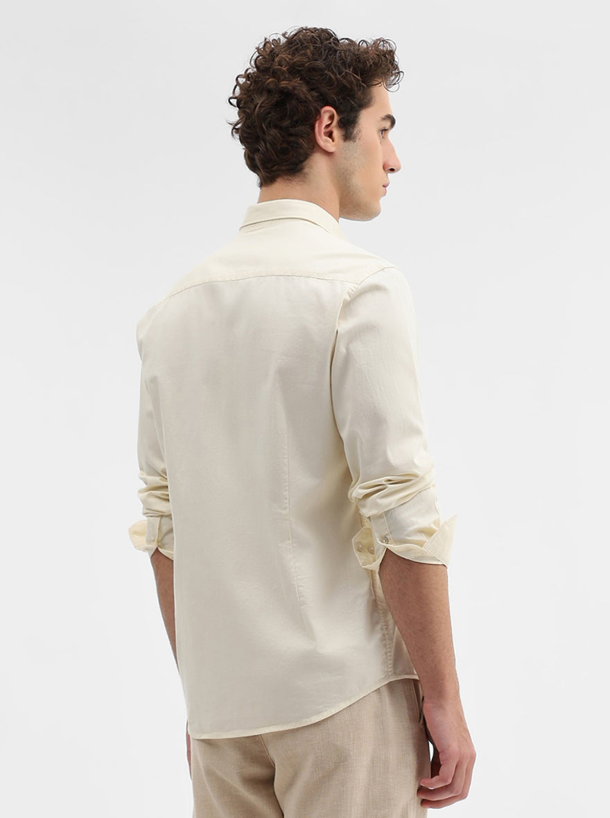 Cream Solid Tailored Fit Semi Casual Shirt | JadeBlue