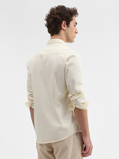 Cream Solid Tailored Fit Semi Casual Shirt | JadeBlue