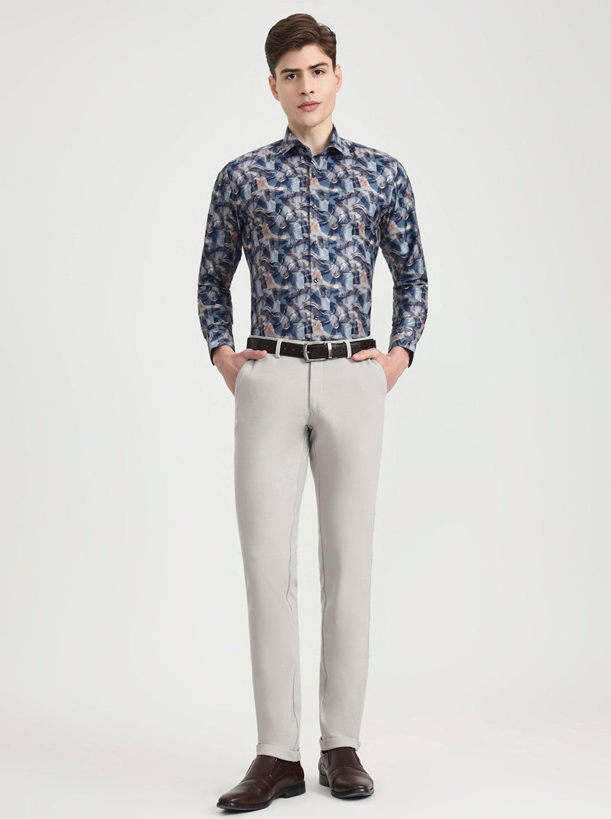 Blue Printed Slim Fit Party Wear Shirt | Greenfibre