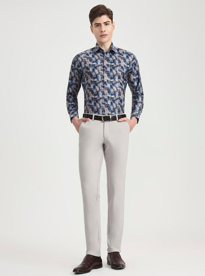 Blue Printed Slim Fit Party Wear Shirt | Greenfibre