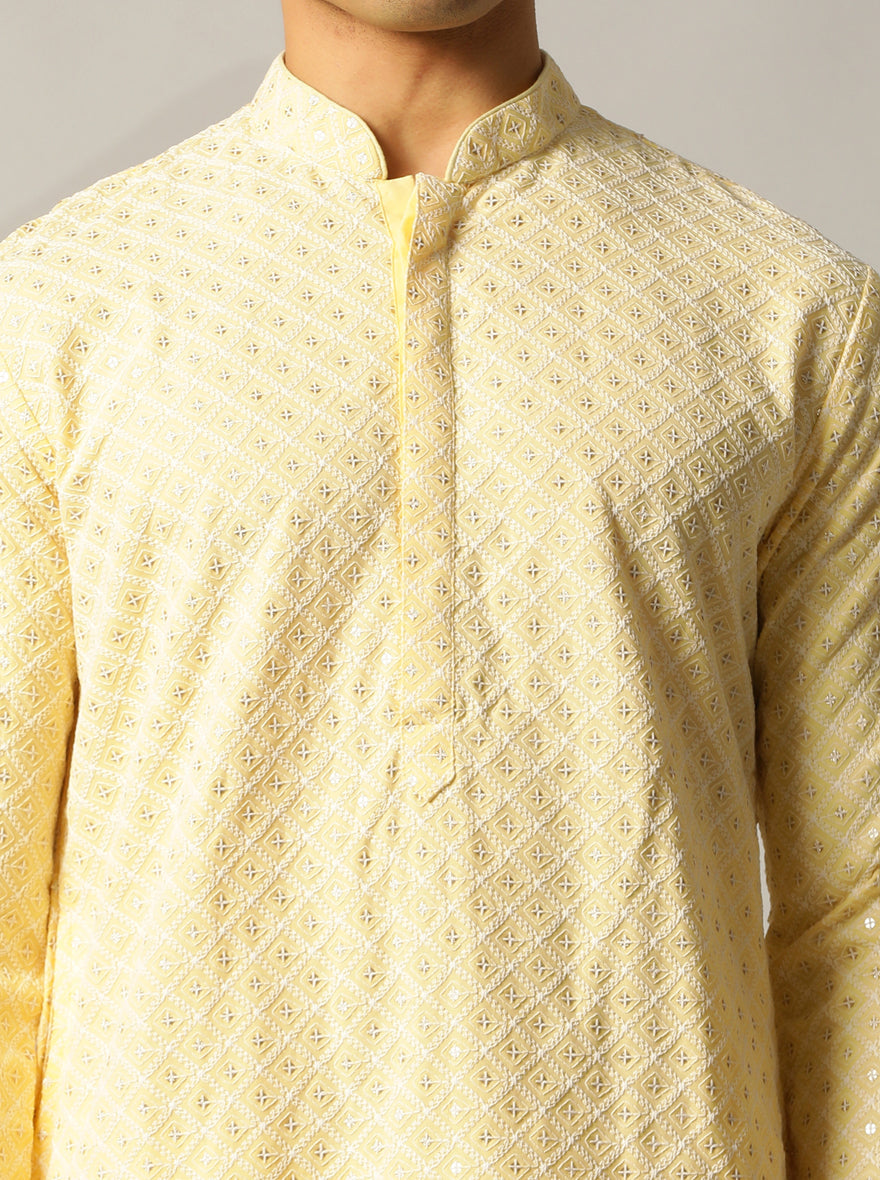 Lemon Yellow Embroidered Kurta | The Kurta Company
