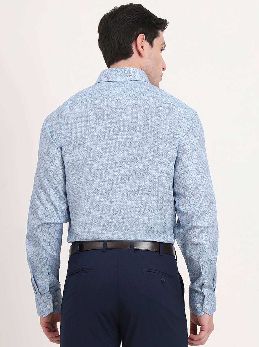 Blue Printed Regular Fit Formal Shirt | JadeBlue