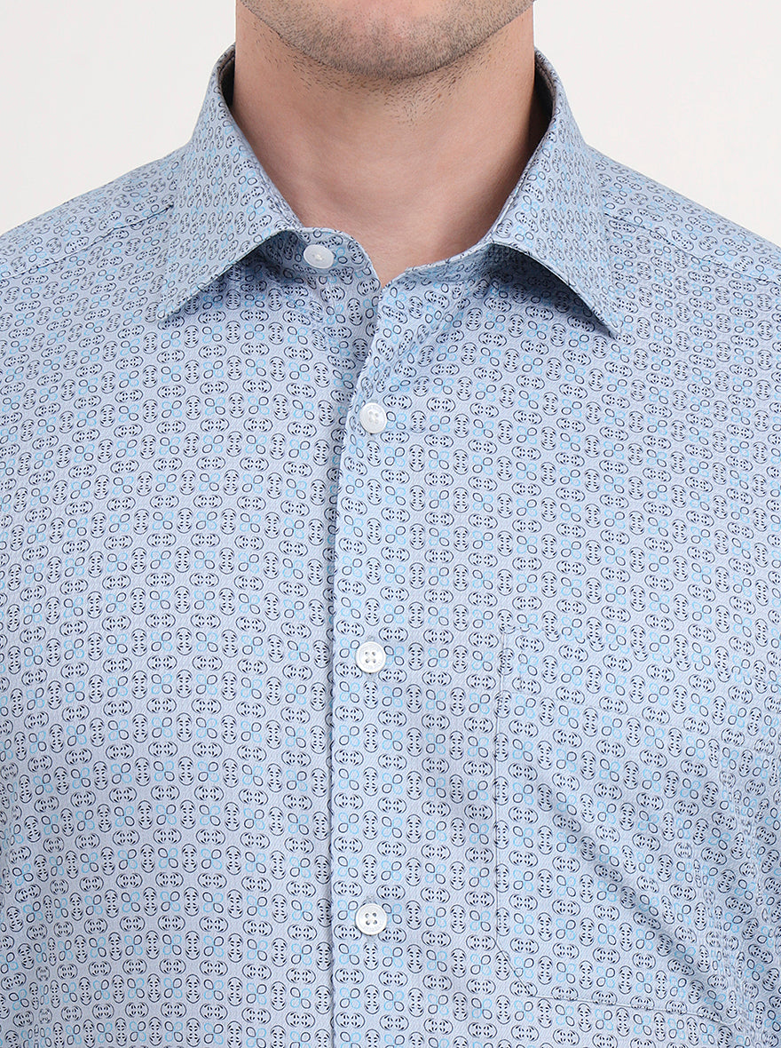Blue Printed Regular Fit Formal Shirt | JadeBlue