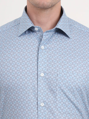 Blue Printed Regular Fit Formal Shirt | JadeBlue