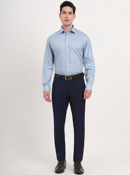 Blue Printed Regular Fit Formal Shirt | JadeBlue