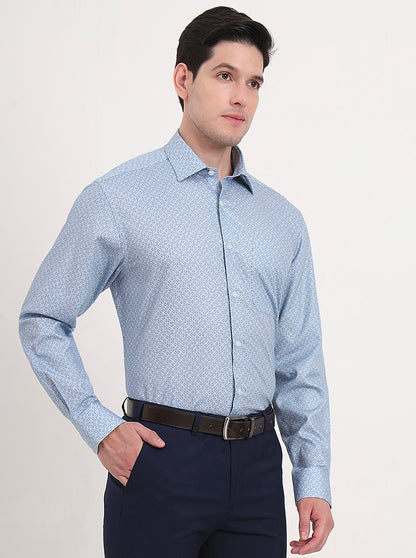 Blue Printed Regular Fit Formal Shirt | JadeBlue